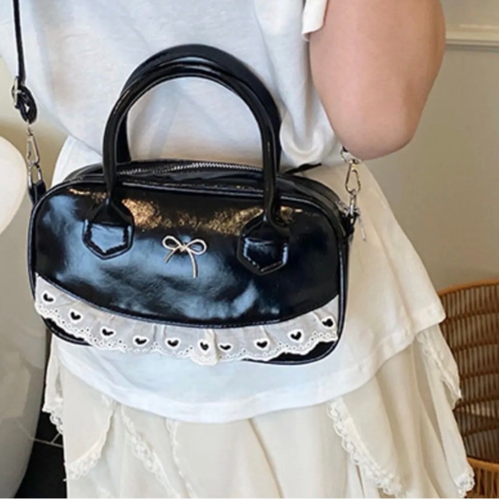 BNWT Black Handbag with Lace Detail